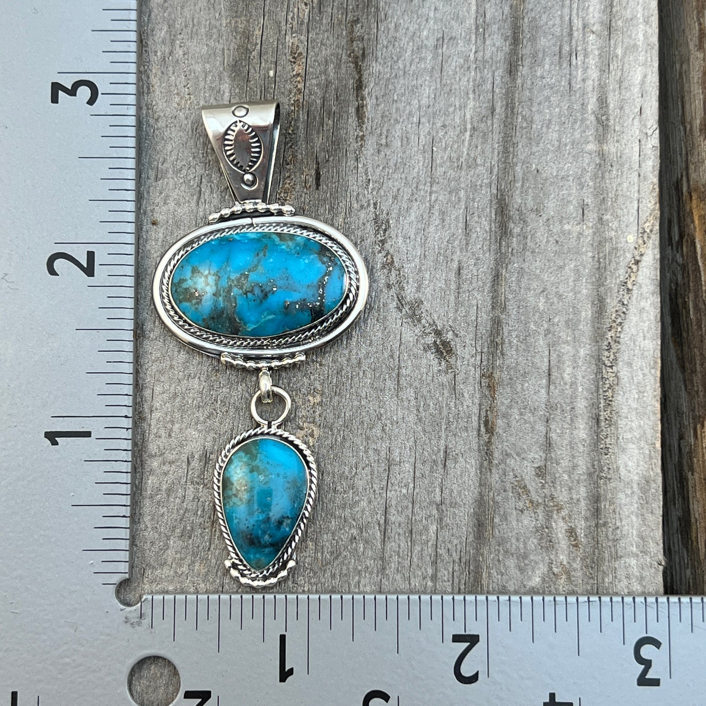 Turquoise Pendant Sterling silver Navajo Handmade Mike Smith 528