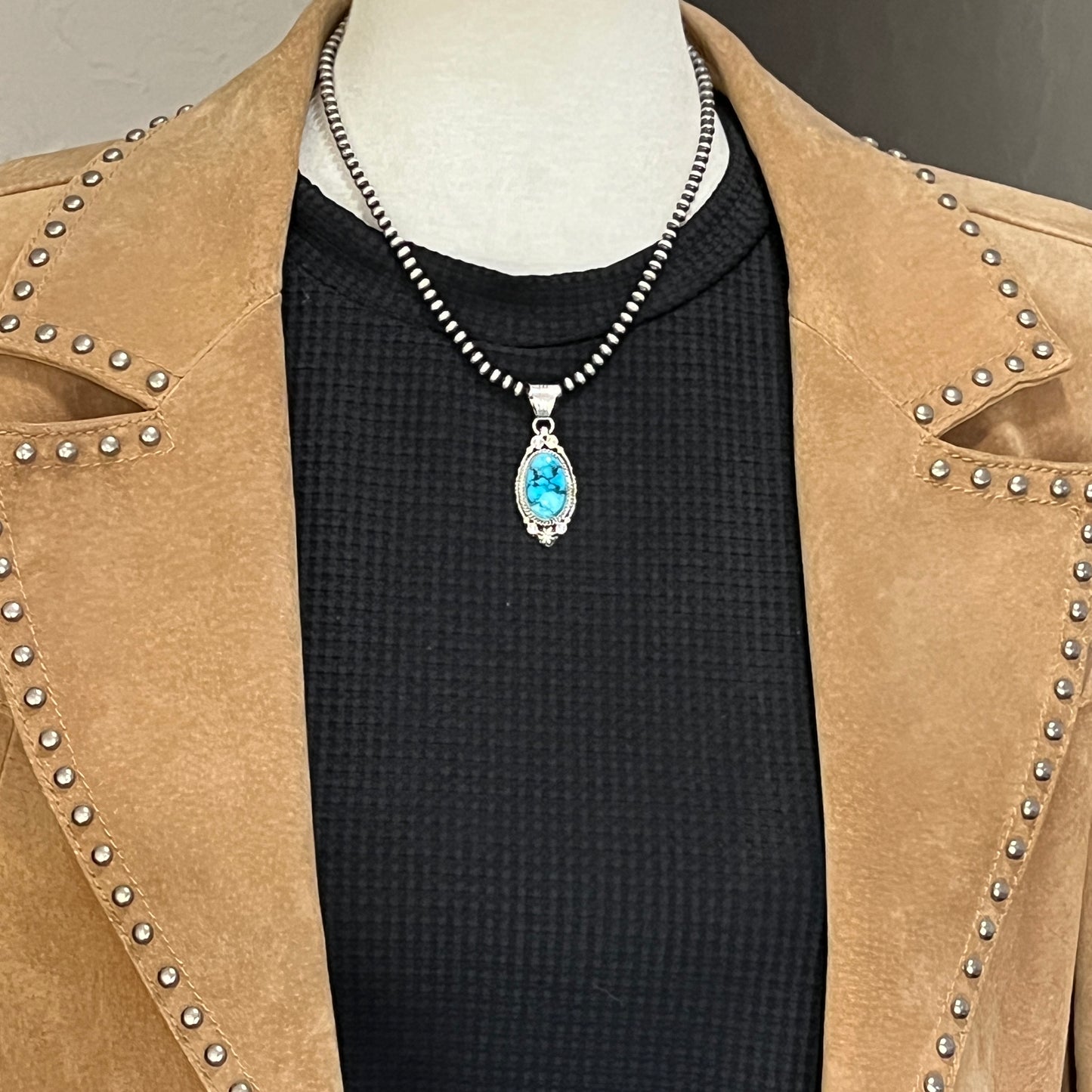Blue Kingman Turquoise Pendant Navajo handmade Daniel Benally sterling silver