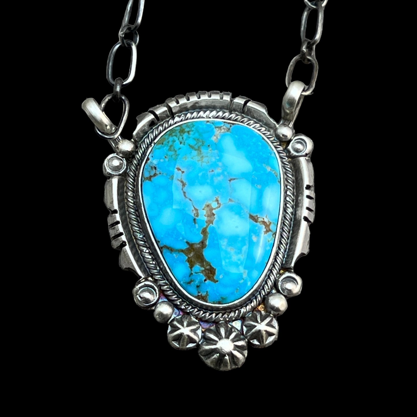 18" Kingman Spiderweb Turquoise Necklace Sterling silver Navajo Daniel Benally 602