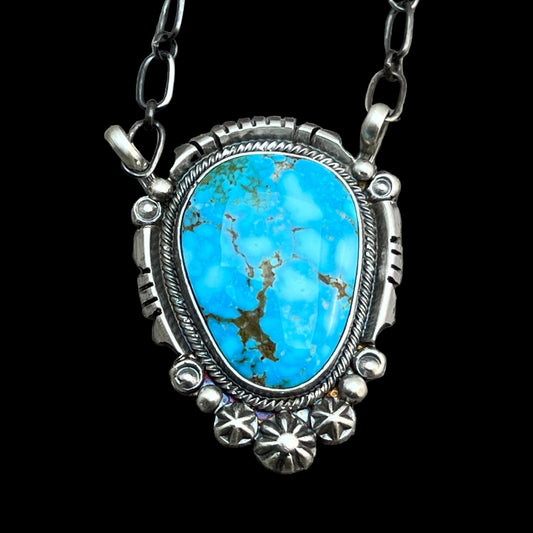 18" Kingman Spiderweb Turquoise Necklace Sterling silver Navajo Daniel Benally 602