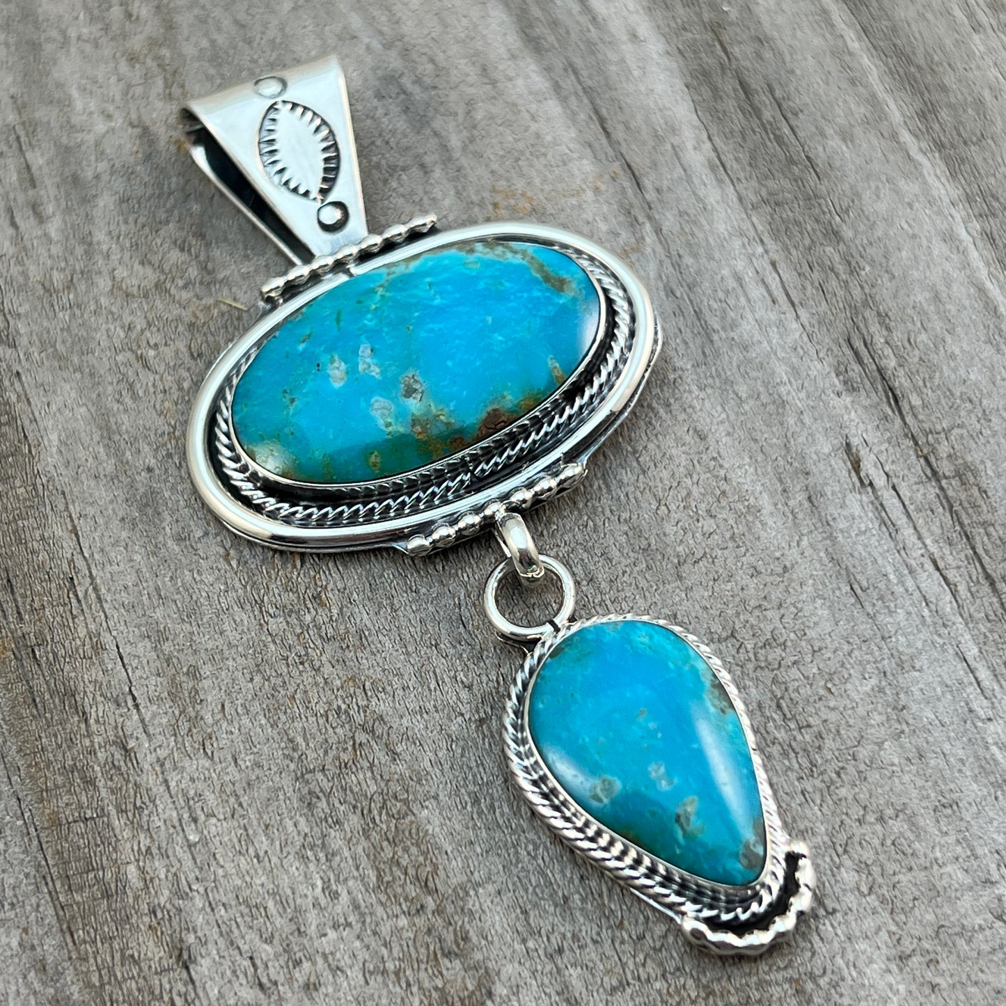 Turquoise Pendant Sterling silver Navajo Handmade Mike Smith 526