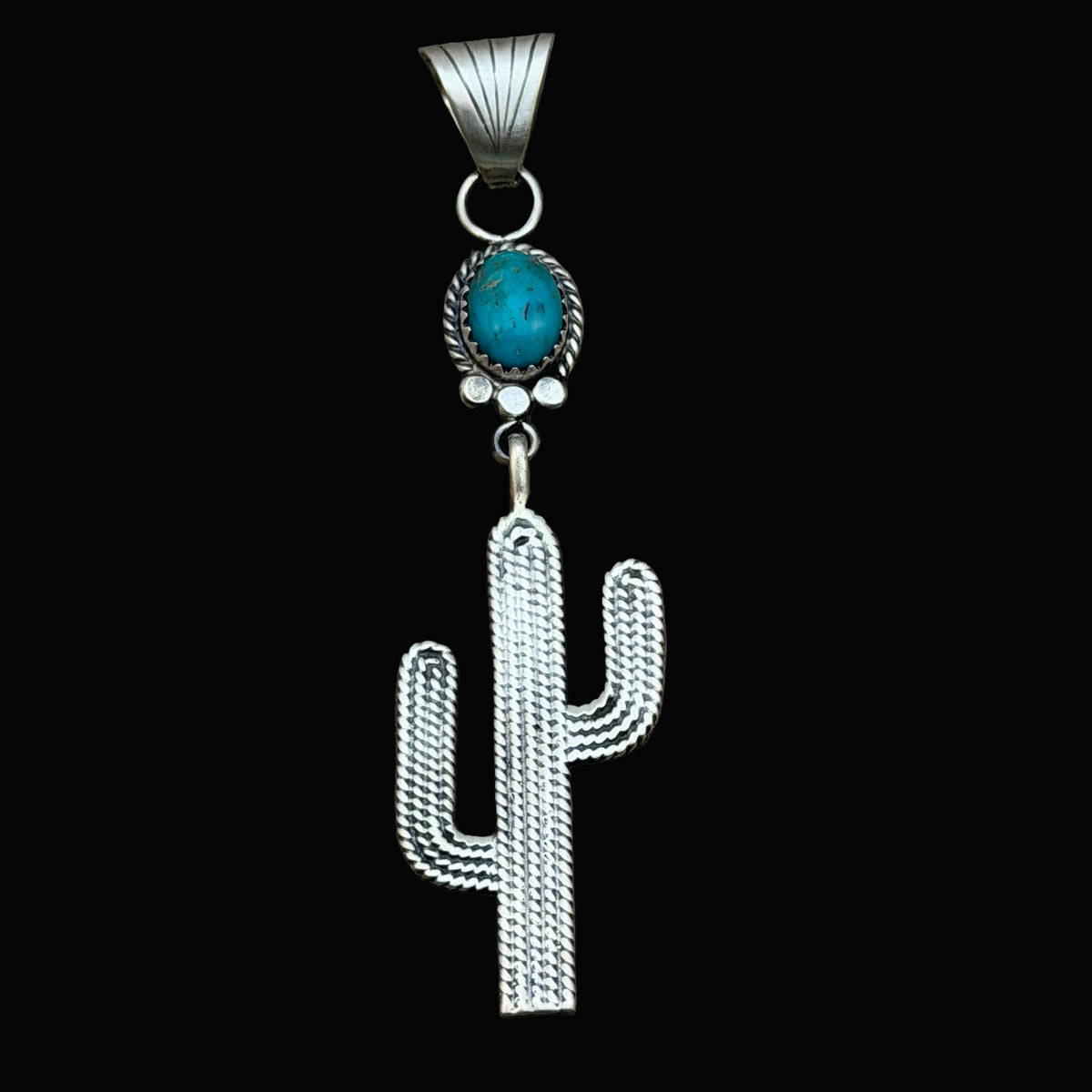 Blue Campitos Turquoise Cactus Pendant Sharon McCarthy Navajo Sterling Silver PD7