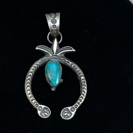 Kingman Turquoise Small naja Pendant, Tufa Cast, Navajo Sterling Silver Martha Cayatineto 2