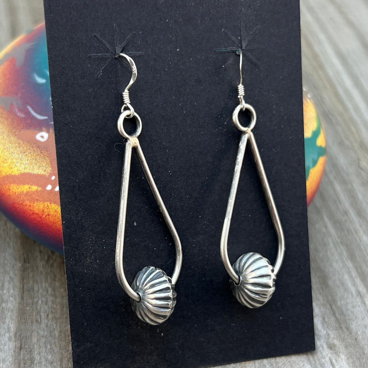 Long Fluted handmade Bead Navajo pearl drop Earrings Sterling Silver Preston Haley 635