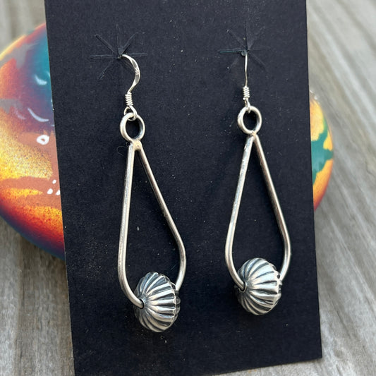 Long Fluted handmade Bead Navajo pearl drop Earrings Sterling Silver Preston Haley 635