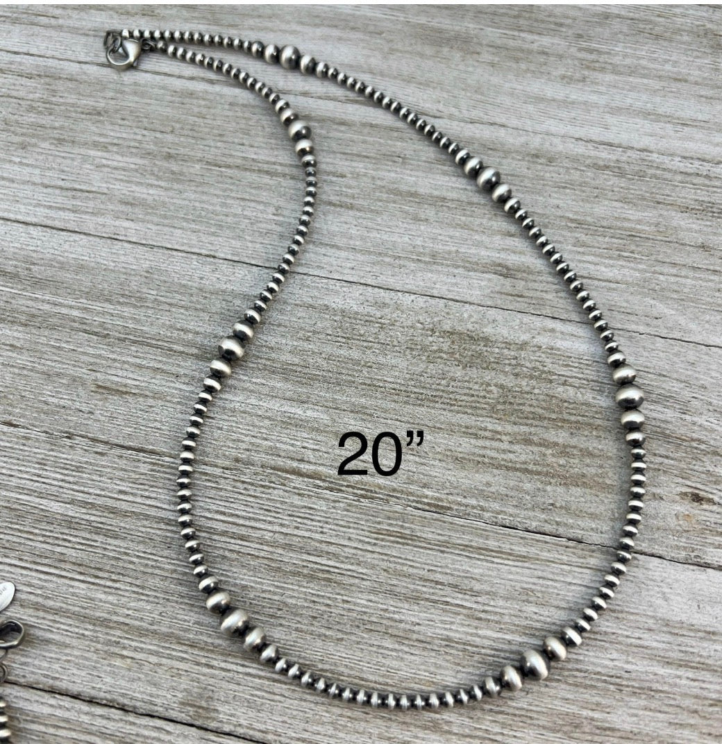 Real 925 Sterling Silver Bead Necklace, 3mm - 6mm graduated, Oxidized Silver, Classic Western Jewelry, small beads, Southwest Pearls