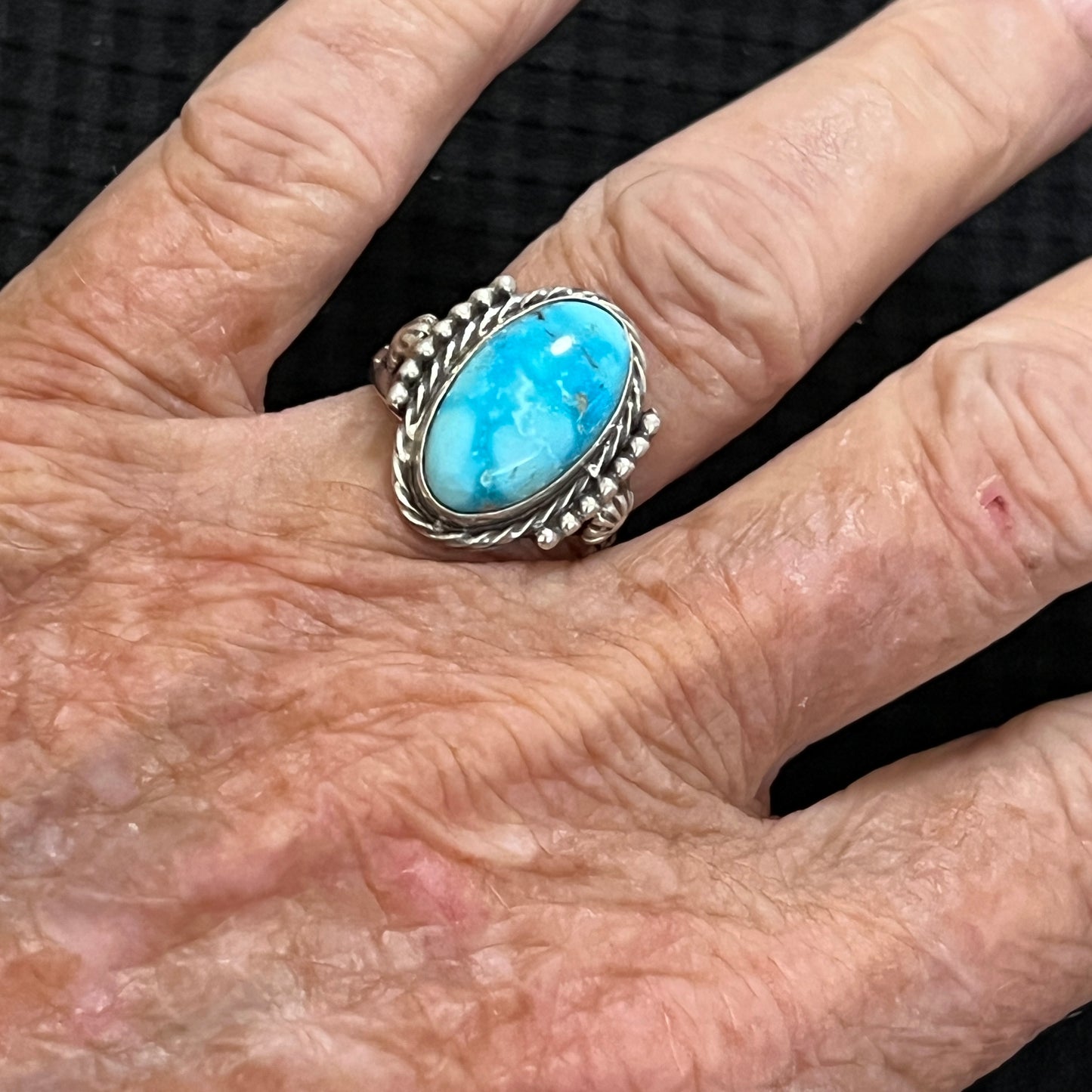 Size 7.5 Blue Kingman Turquoise Sterling Silver Ring Samuel Yellowhair Navajo