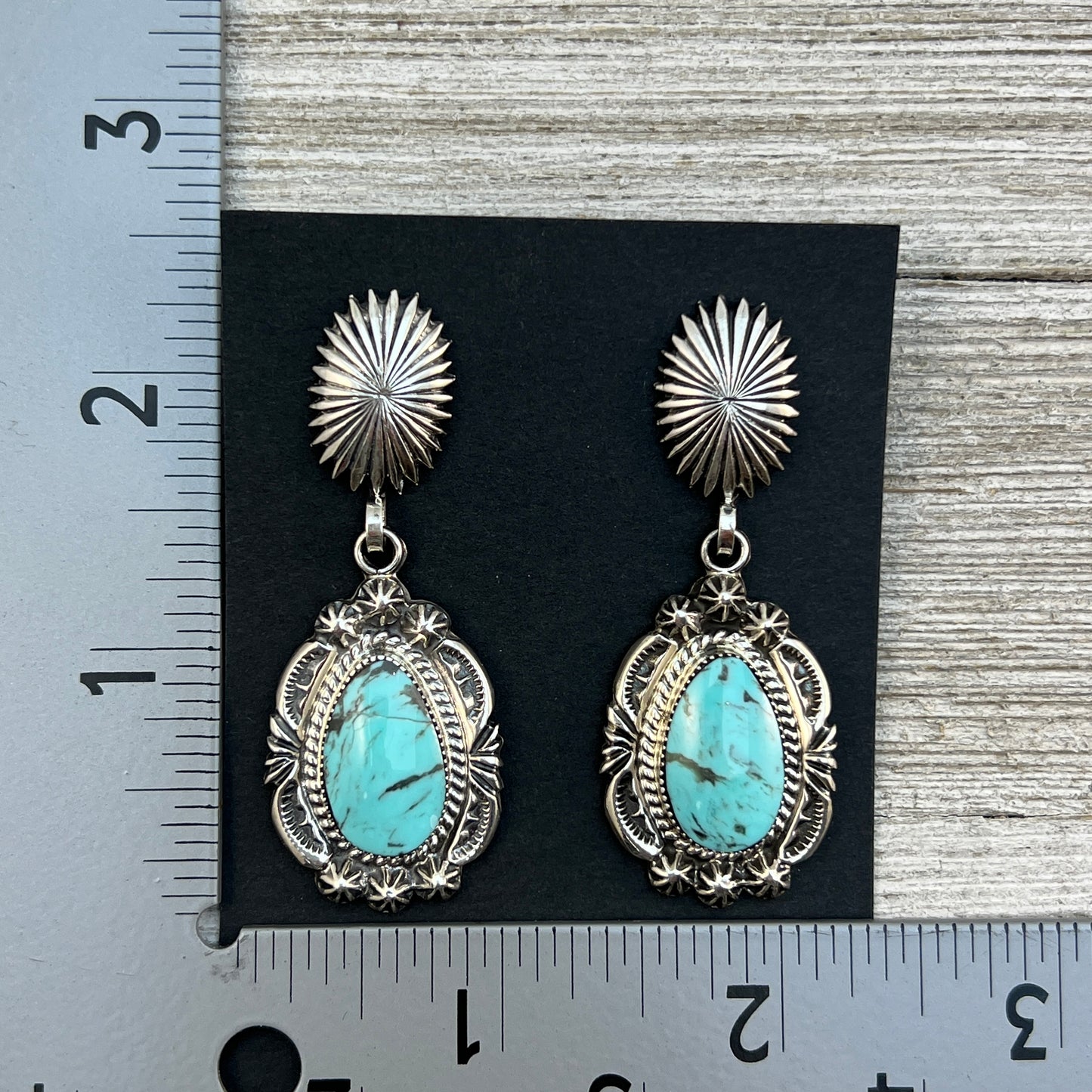 Gorgeous Blue Turquoise Drop Earrings, Navajo handmade sterling silver Angie Platero