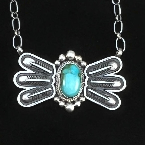 17 1/2"Sonoran Turquoise Necklace Feather sterling silver Navajo Verley Betone boho 3