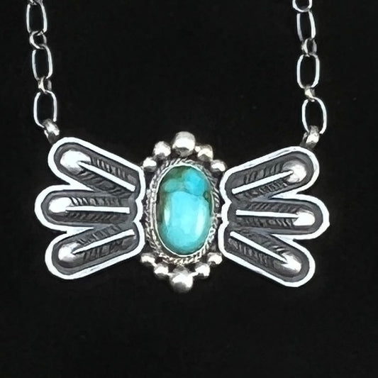 17 1/2"Sonoran Turquoise Necklace Feather sterling silver Navajo Verley Betone boho 3