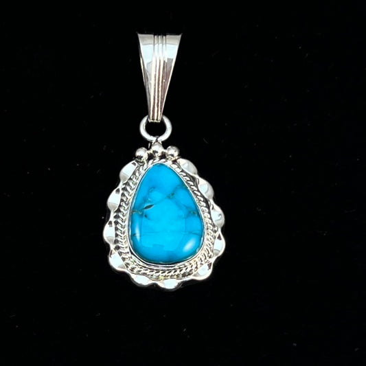 Blue Kingman Turquoise Pendant Navajo handmade Samuel Yellowhair sterling silver