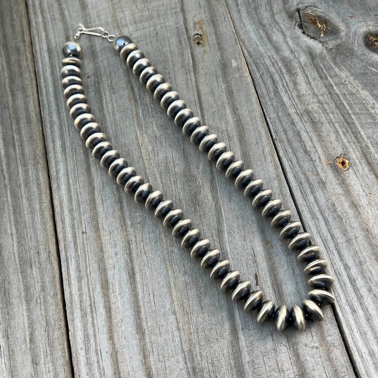 20" Sterling silver Navajo handmade 14mm saucer bead Pearl necklace Bryannen Halwood 693