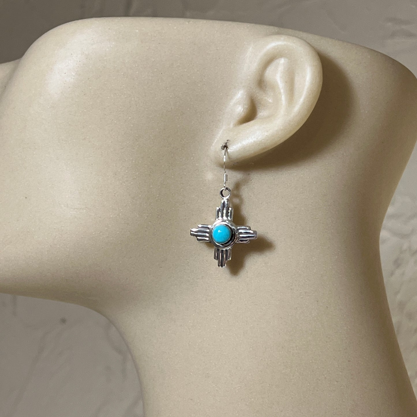 Sterling silver Zia Sun turquoise earrings Franklin Johnson Navajo 685