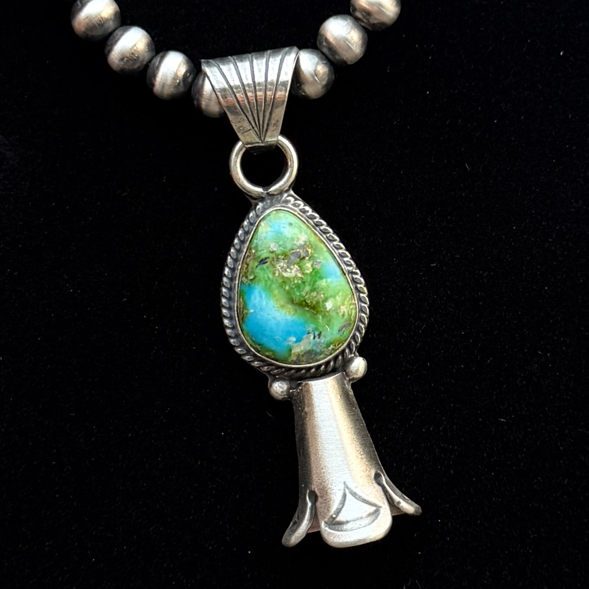 16" Sonoran Turquoise Squash Blossom Necklace Sharon McCarthy Sterling silver NK52