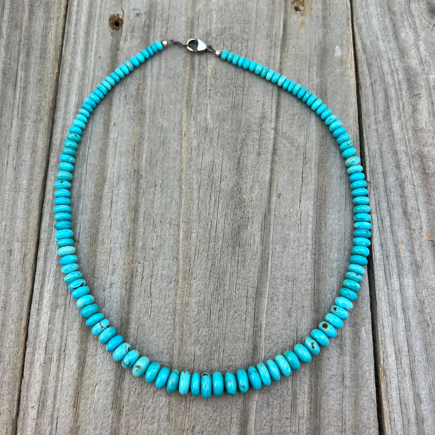 17" blue Turquoise graduated rondelle bead necklace choker Doreen Jake Navajo 780