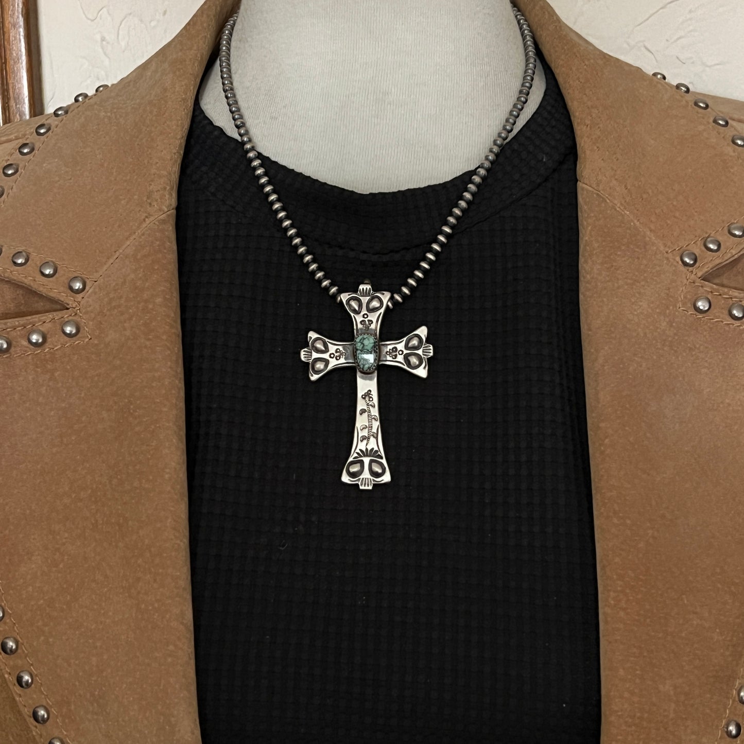 Turquoise Cross Pendant Sterling Silver Navajo handmade Veronica Cayatineto 632