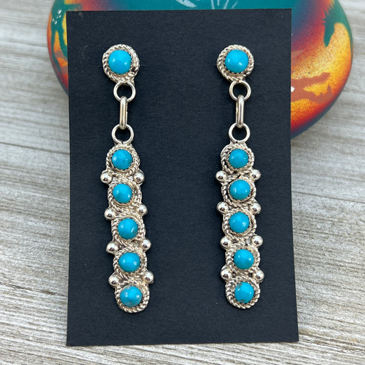 Turquoise Zuni Large Snake Eye bar drop earrings #1, Sterling silver