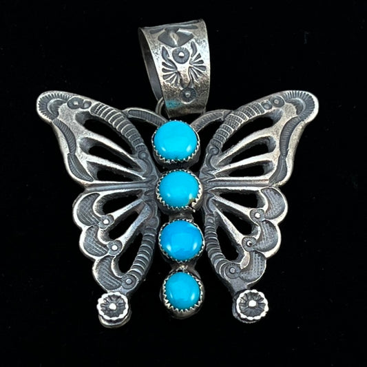 Blue Turquoise Butterfly Pendant Sterling Silver Navajo handmade Eva Linberg Billah