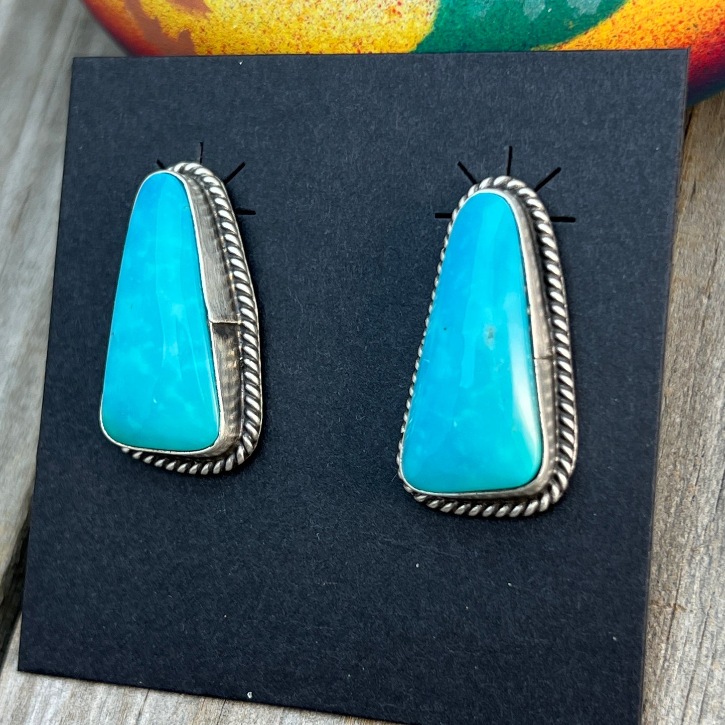 Blue Kingman Turquoise stud earrings sterling silver Trish Largo Navajo 724