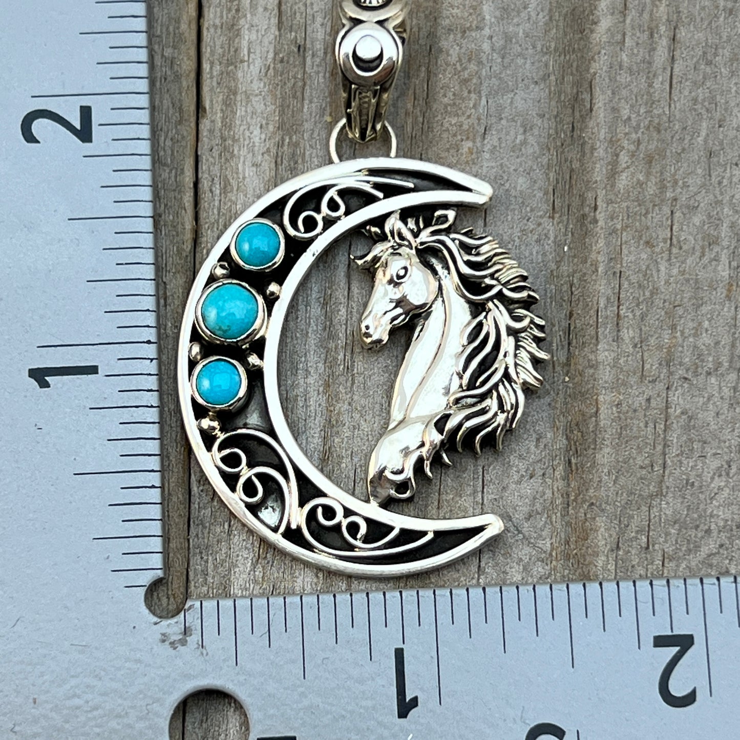 Blue turquoise horse moon pendant sterling silver Jennifer Cayaditto Navajo 821