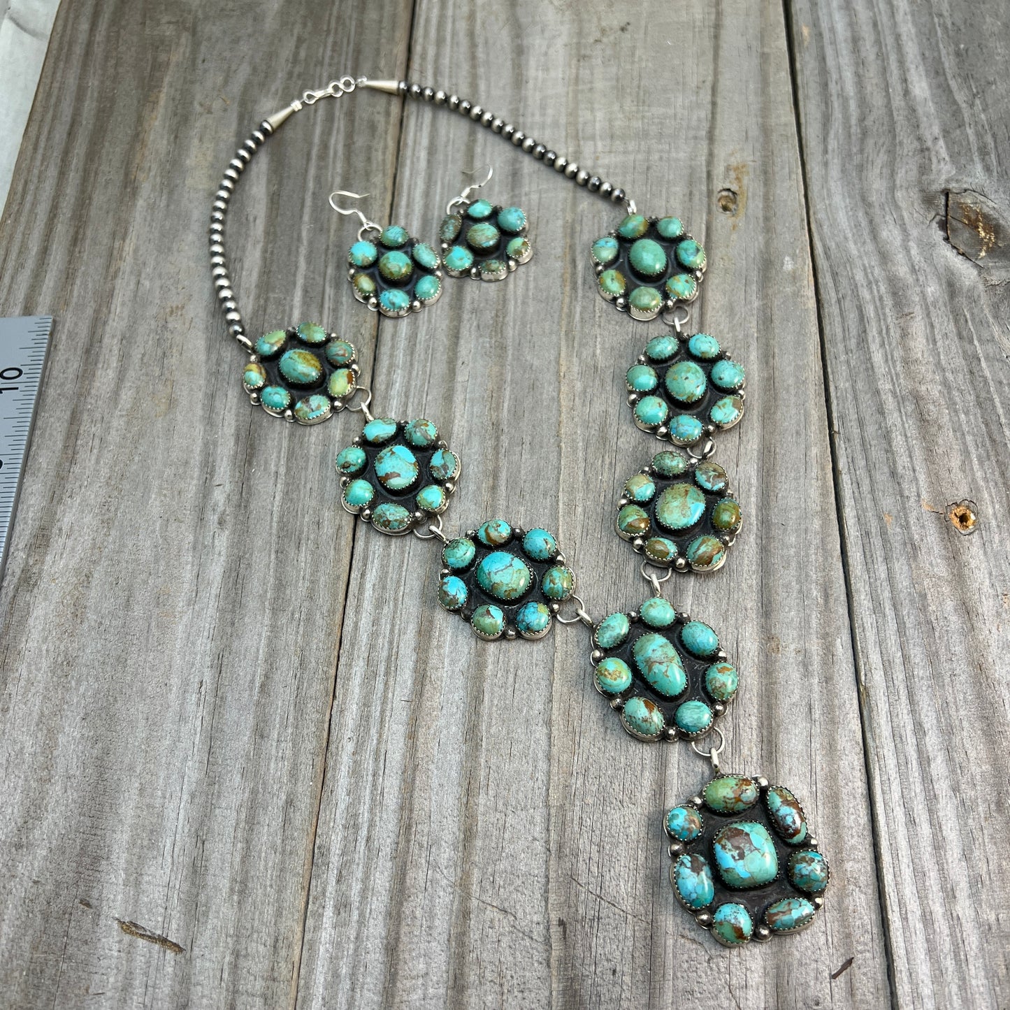 22" Lariat Kingman turquoise cluster necklace Jolene Begay Navajo handmade 732