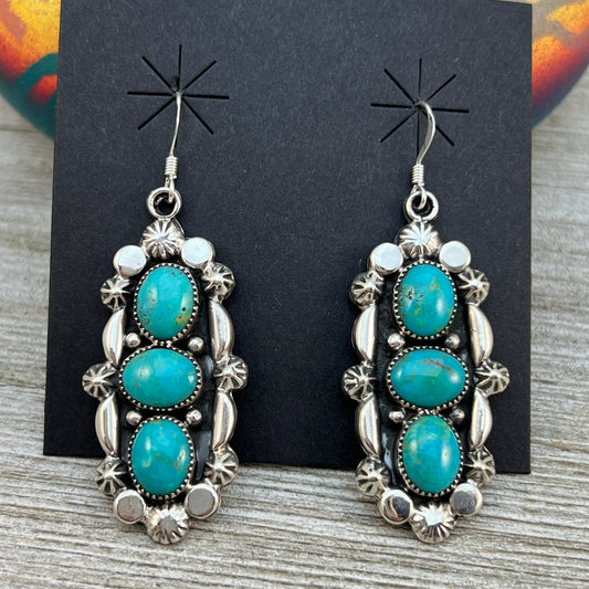 Kingman turquoise dangle earrings sterling silver turquoise Emerson Delgarito 402