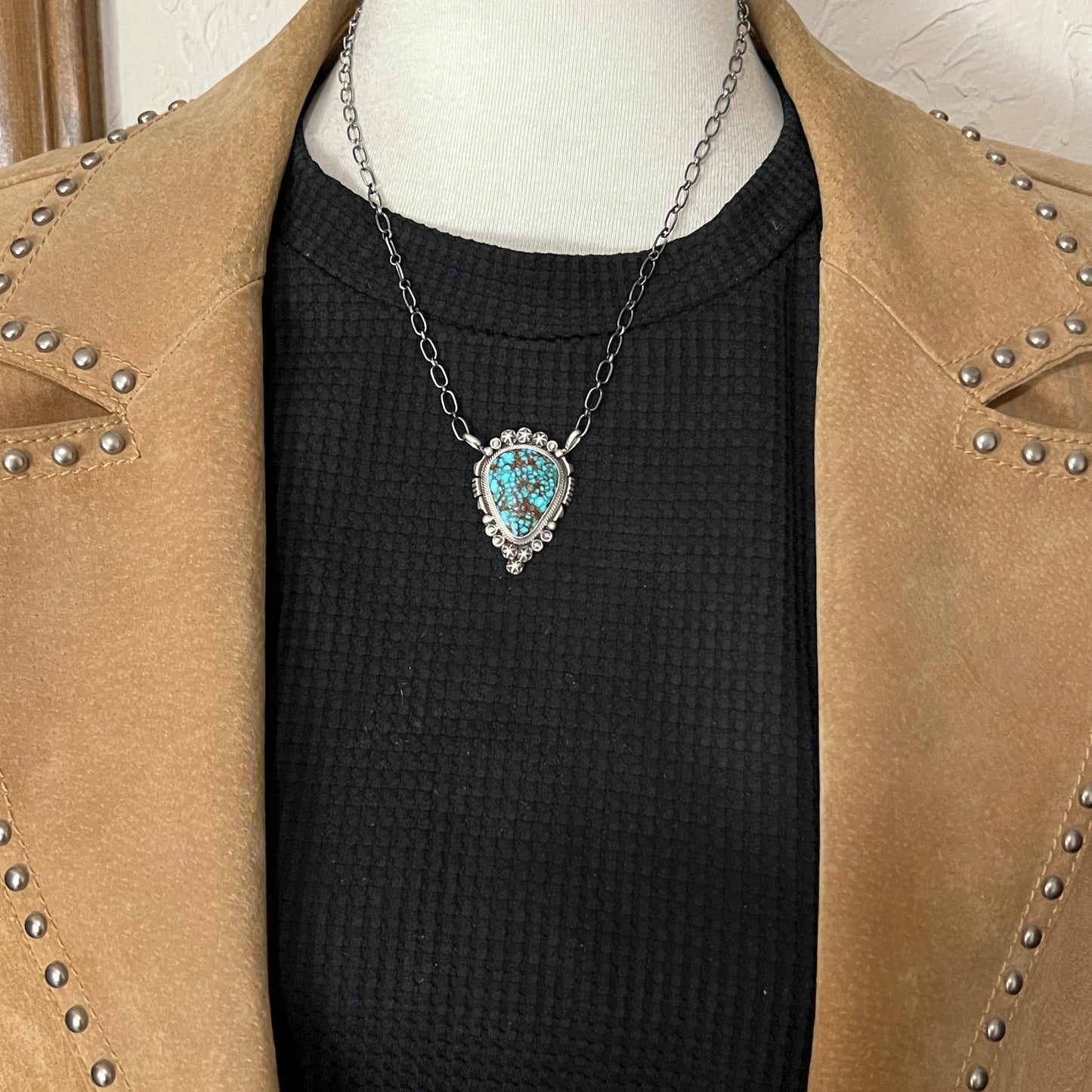 18" Kingman Spiderweb Turquoise Necklace Sterling silver Navajo Daniel Benally 599