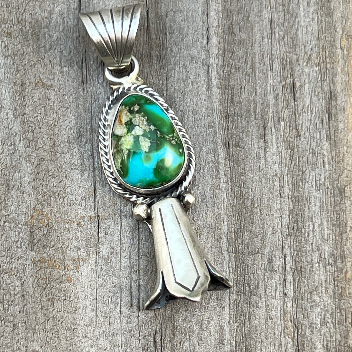 Sonoran Gold Turquoise Squash Blossom Pendant Adrienne Gordon Sterling Silver 600