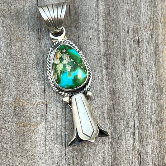 Sonoran Gold Turquoise Squash Blossom Pendant Adrienne Gordon Sterling Silver 600