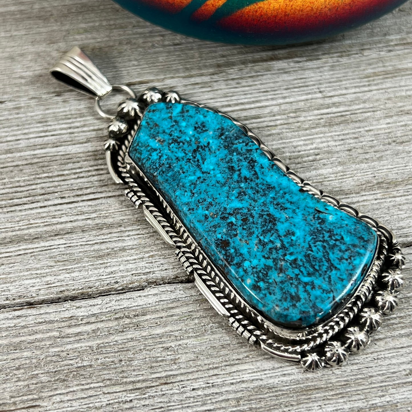 XL extra large, Blue Kingman turquoise pendant #5, Navajo handmade Rita Long, sterling silver, signed