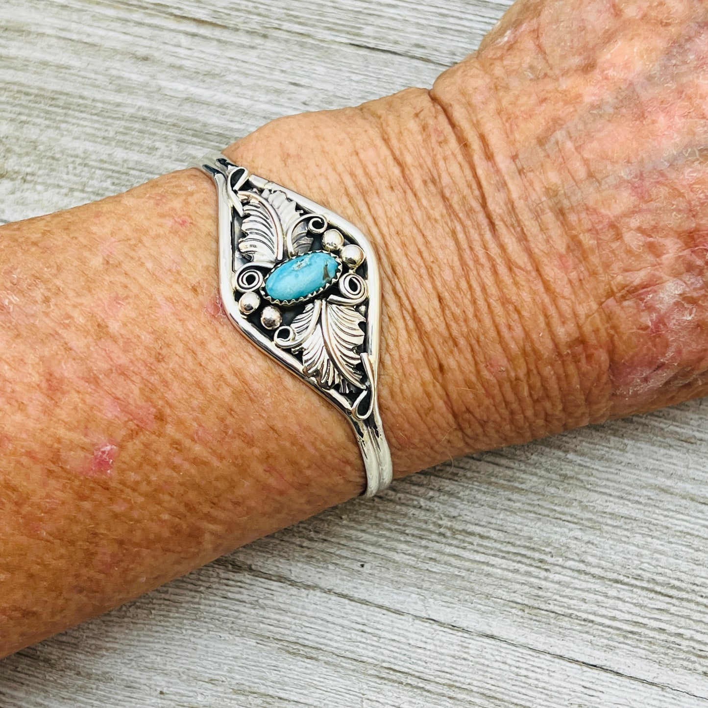 6 1/2" Stamped Navajo sterling silver Turquoise cuff bracelet Harry Yazzie BR65