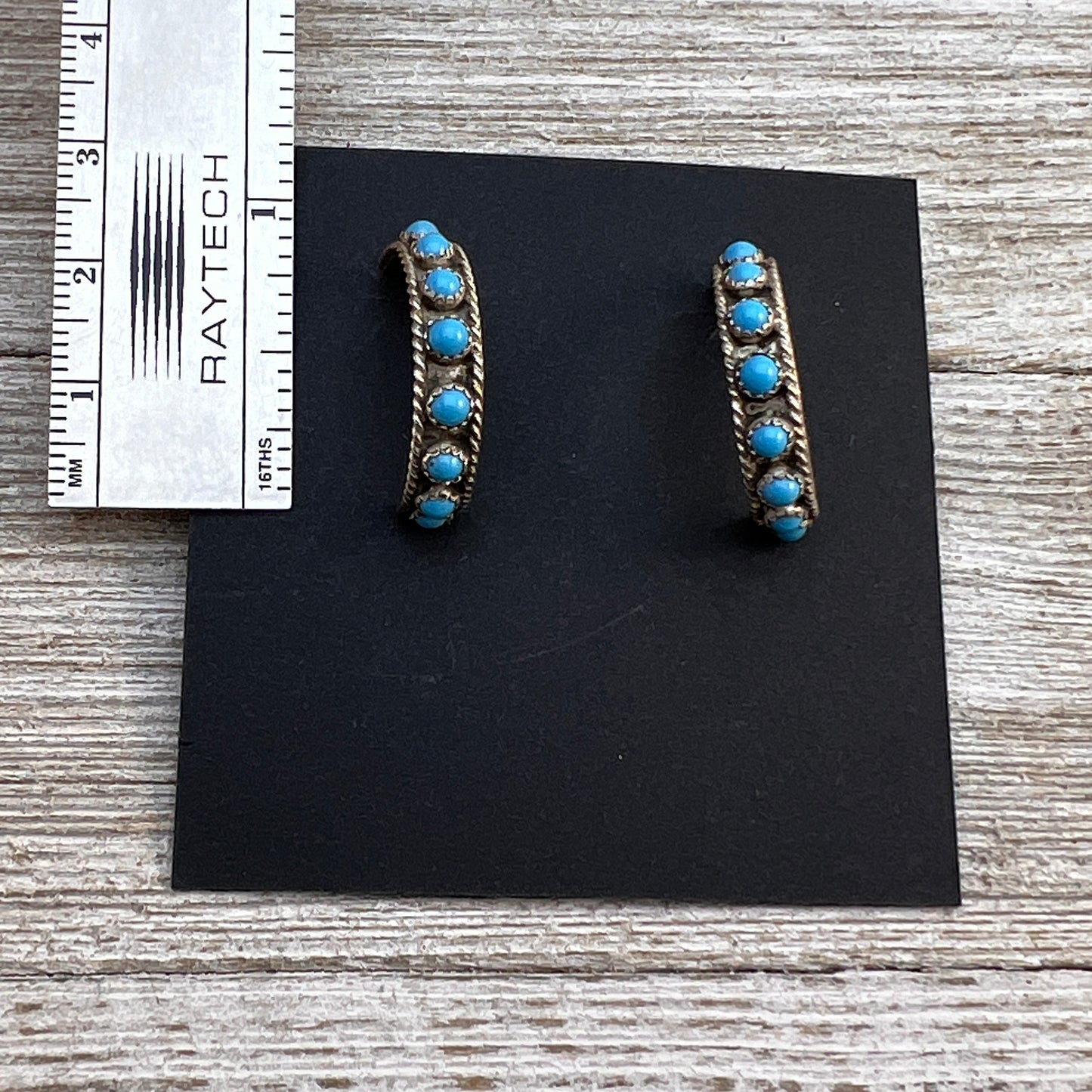 Zuni Snake Eye, Turquoise Dot 7/8" Hoop Earrings, Chester Charley