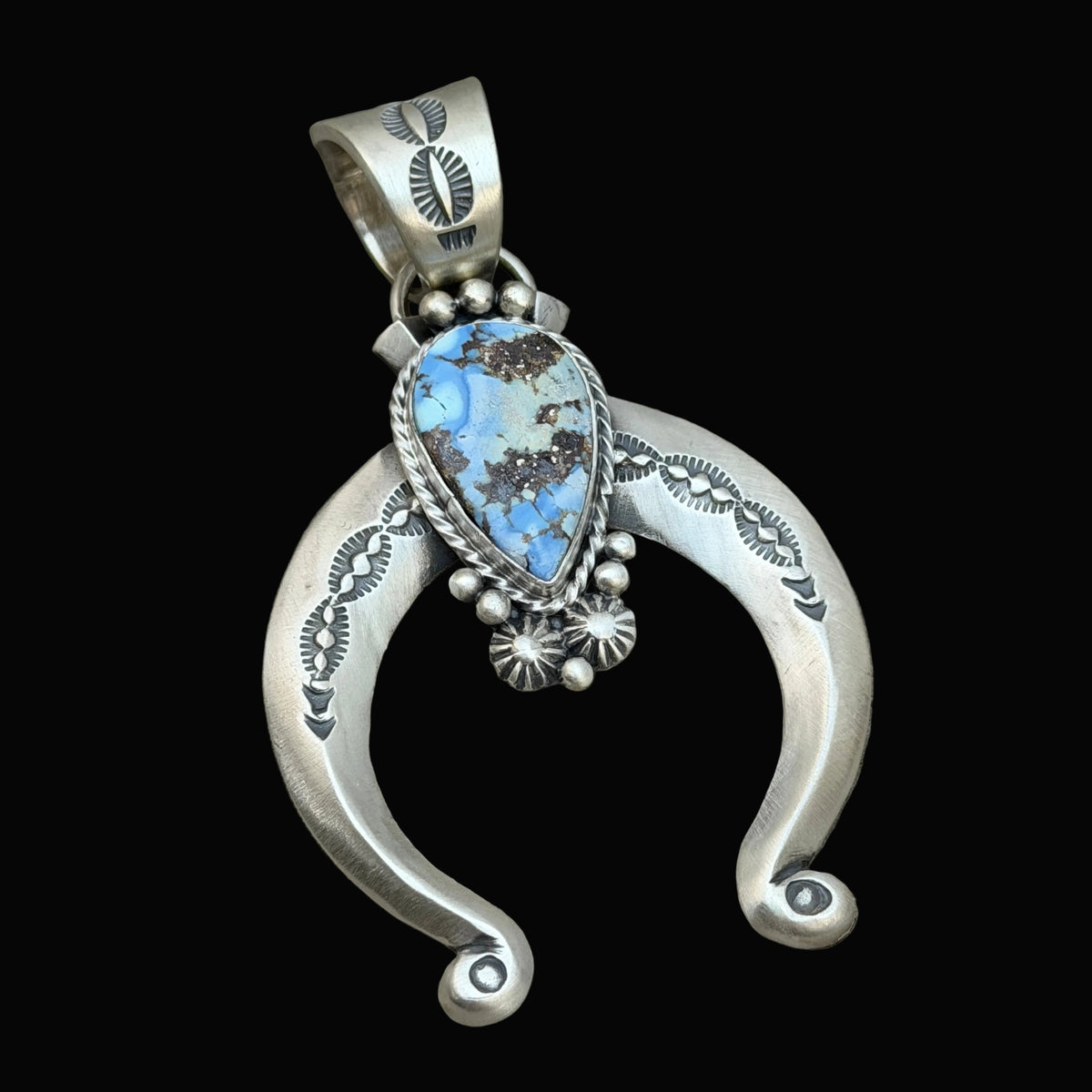 Golden Hills Turquoise Naja Pendant  sterling silver Samuel Yellowhair Navajo Handmade PD8
