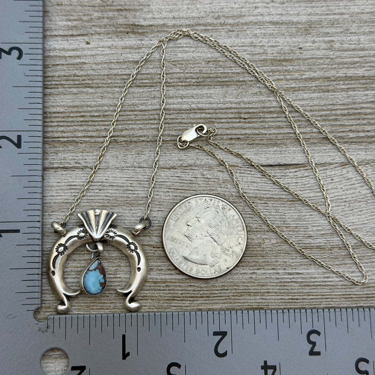 20" Golden Hills Turquoise Naja Necklace Sterling Silver Gary Shorty NK48