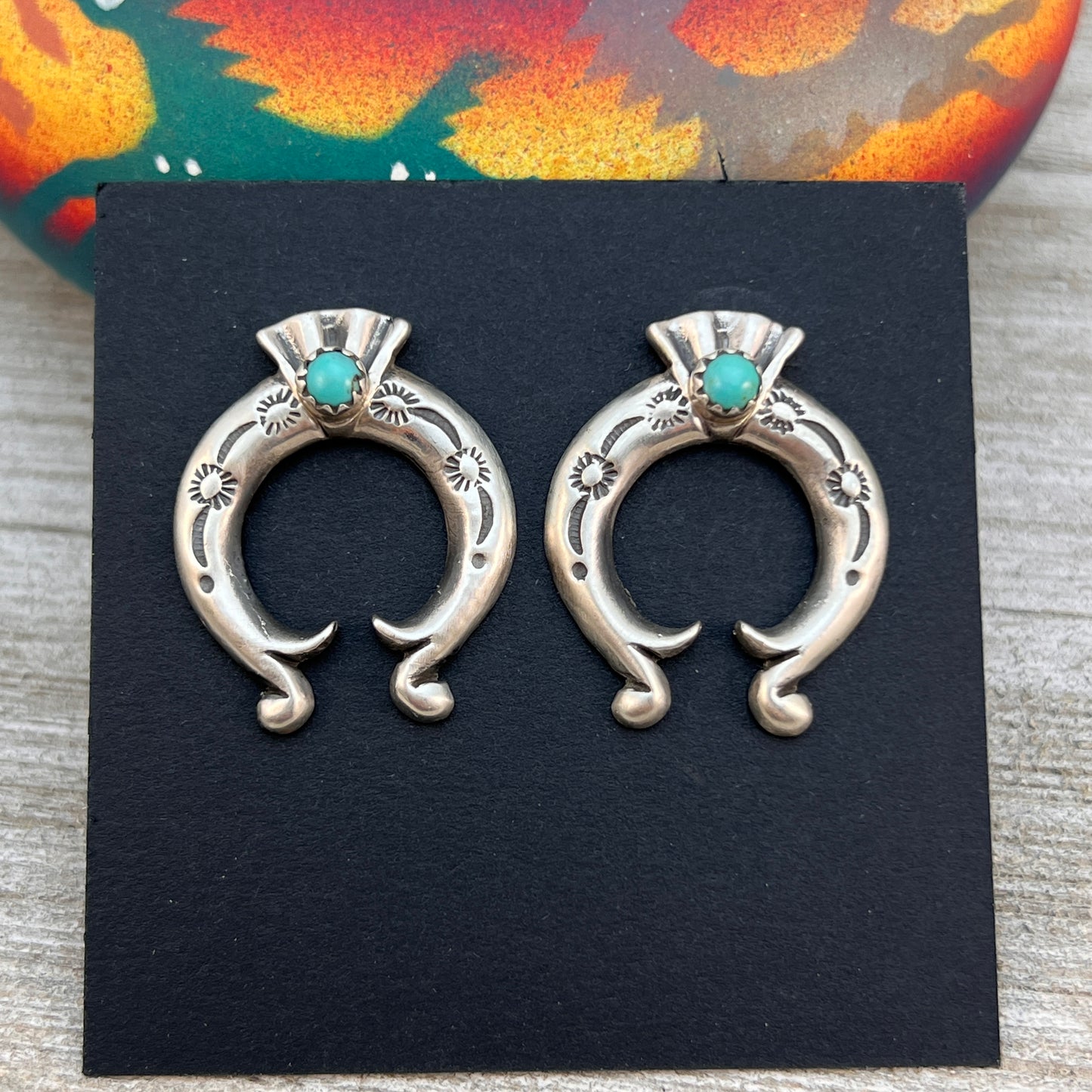 Blue Turquoise Naja post Earrings 2, Navajo Paige Gordon Sterling Silver