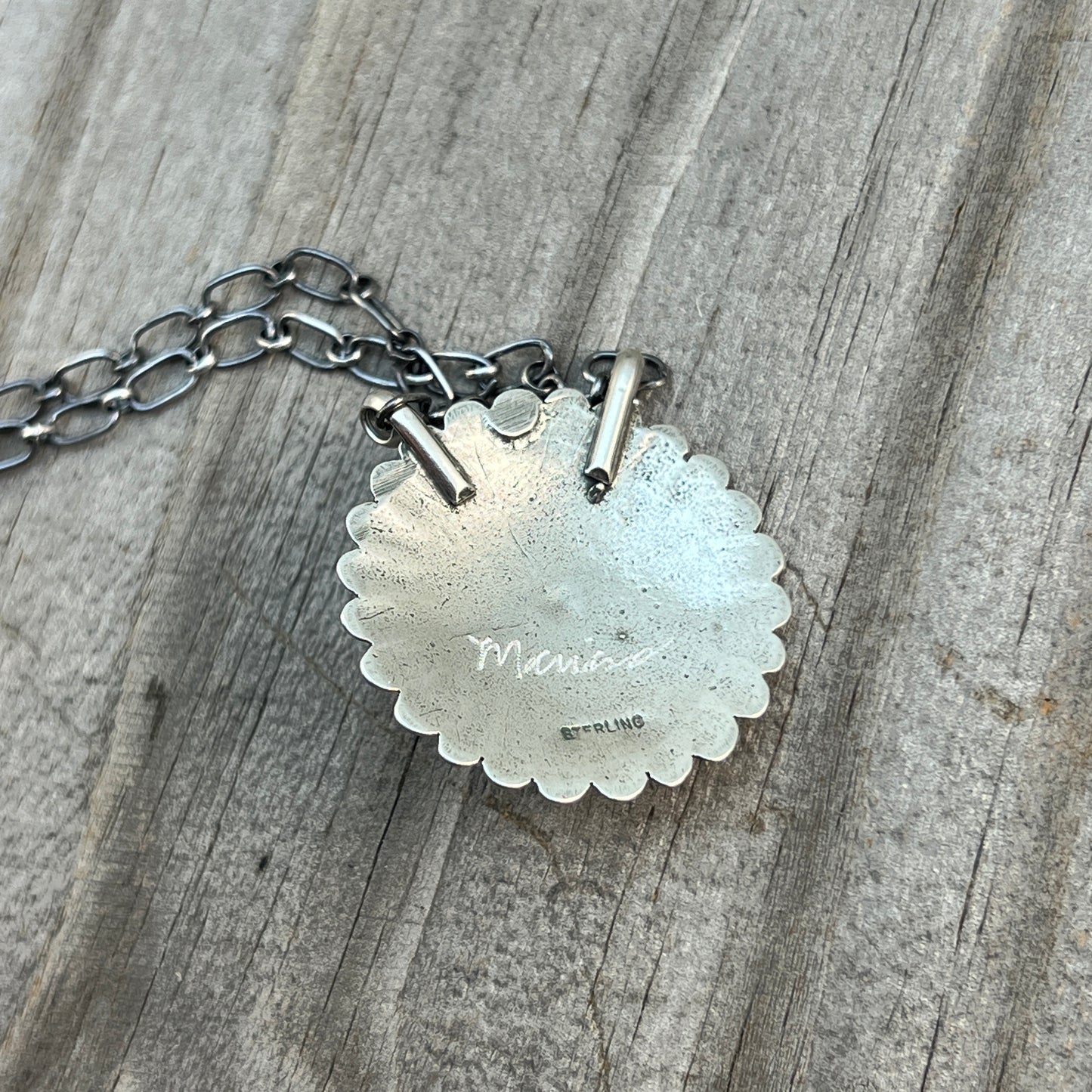 18" Turquoise Concho Necklace Sterling silver Navajo Sheldon Mariano 661