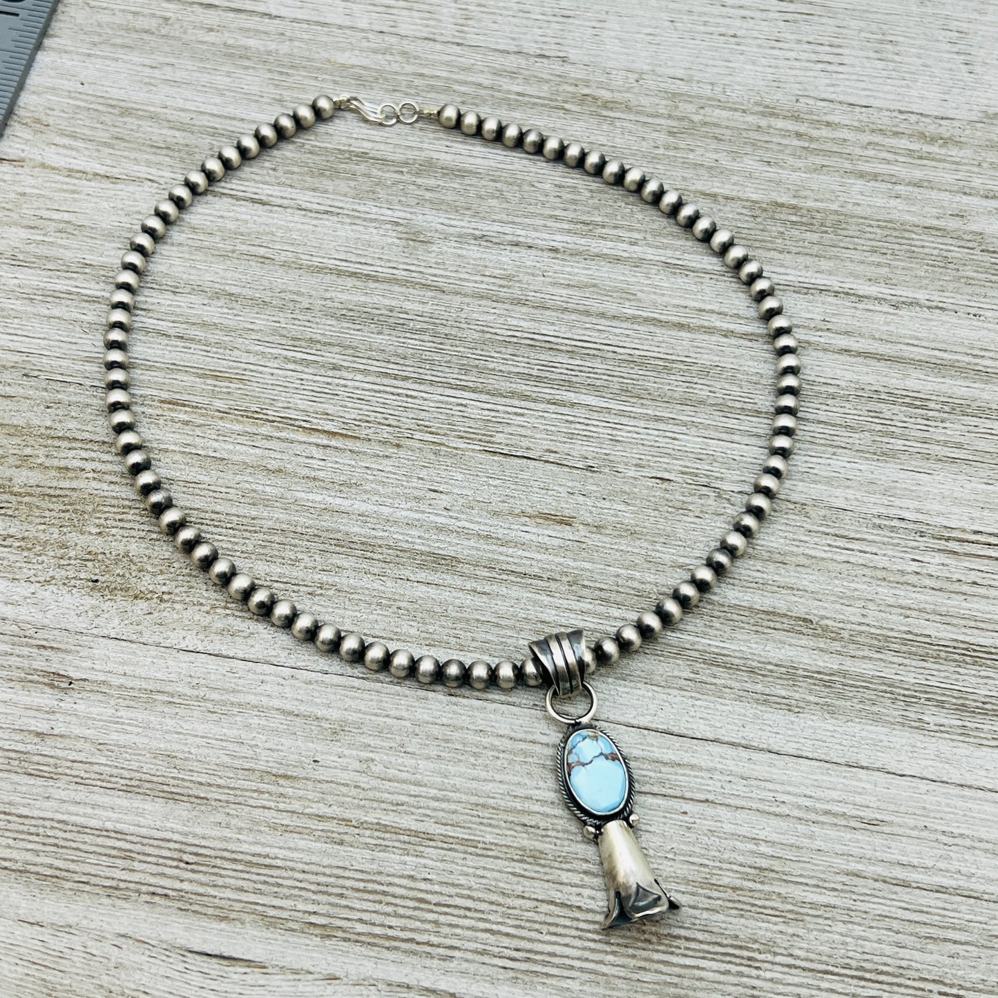 16" Golden Hills Turquoise Squash Blossom Necklace Sharon McCarthy Sterling silver  NK6