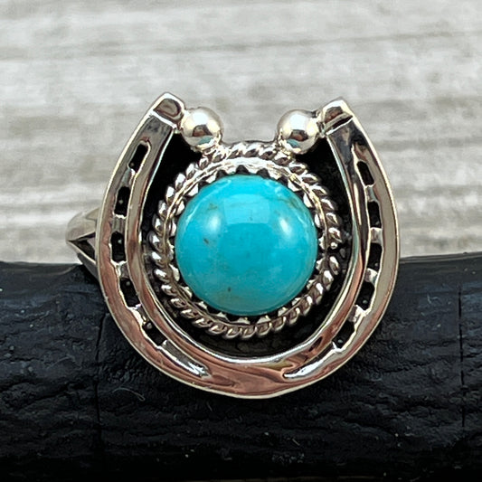 Size 7 Campitos Turquoise sterling silver horseshoe ring western equestrian jewelry Rodeo