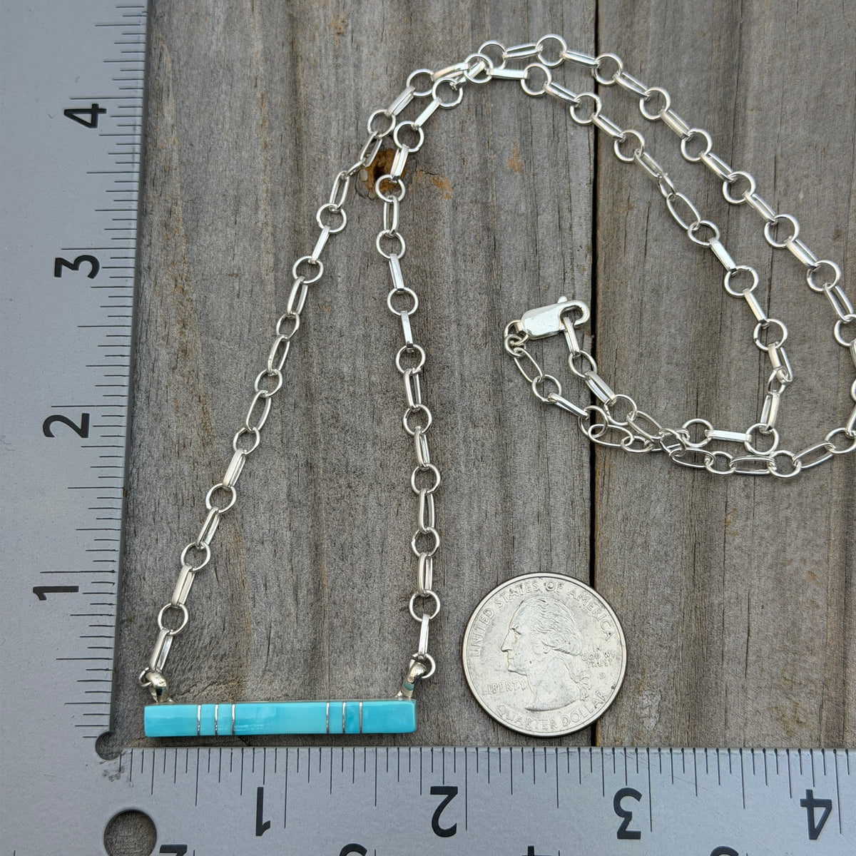22" Turquoise inlay bar necklace Zuni handmade MaDerral Kallestewa 2