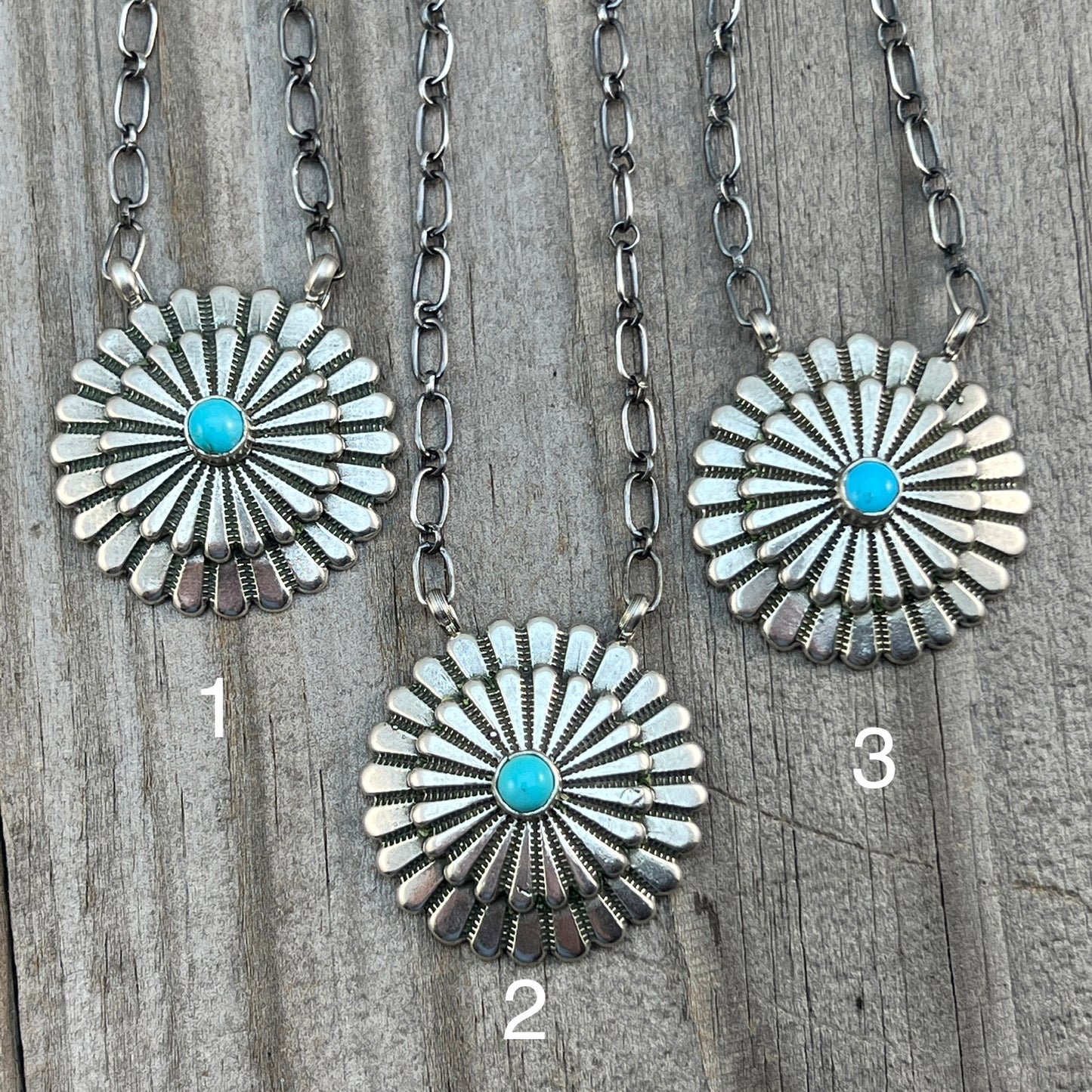 18" Turquoise Concho Necklace Sterling silver Navajo Sheldon Mariano 661