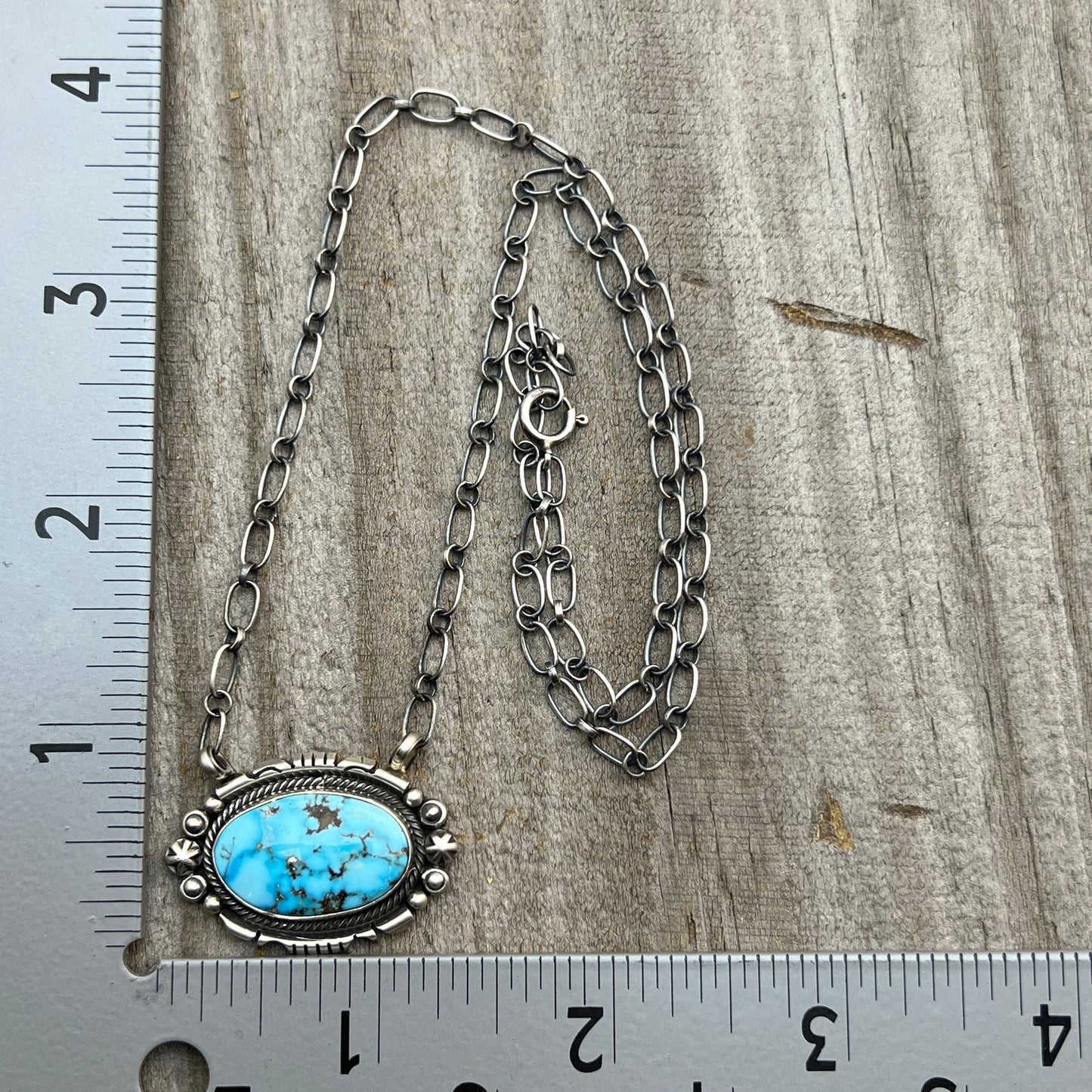 18" Kingman Spiderweb Turquoise Necklace Sterling silver Navajo Daniel Benally 592