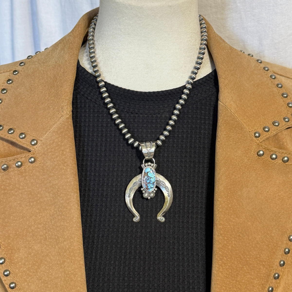 Golden Hills Turquoise Naja Pendant Sterling silver Samuel Yellowhair Navajo Handmade PD9