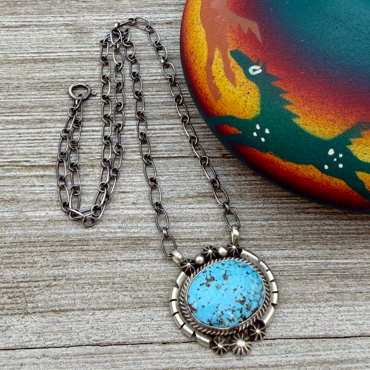 Light Blue Kingman turquoise station necklace Sterling Silver Navajo Samuel Yellowhair NK41