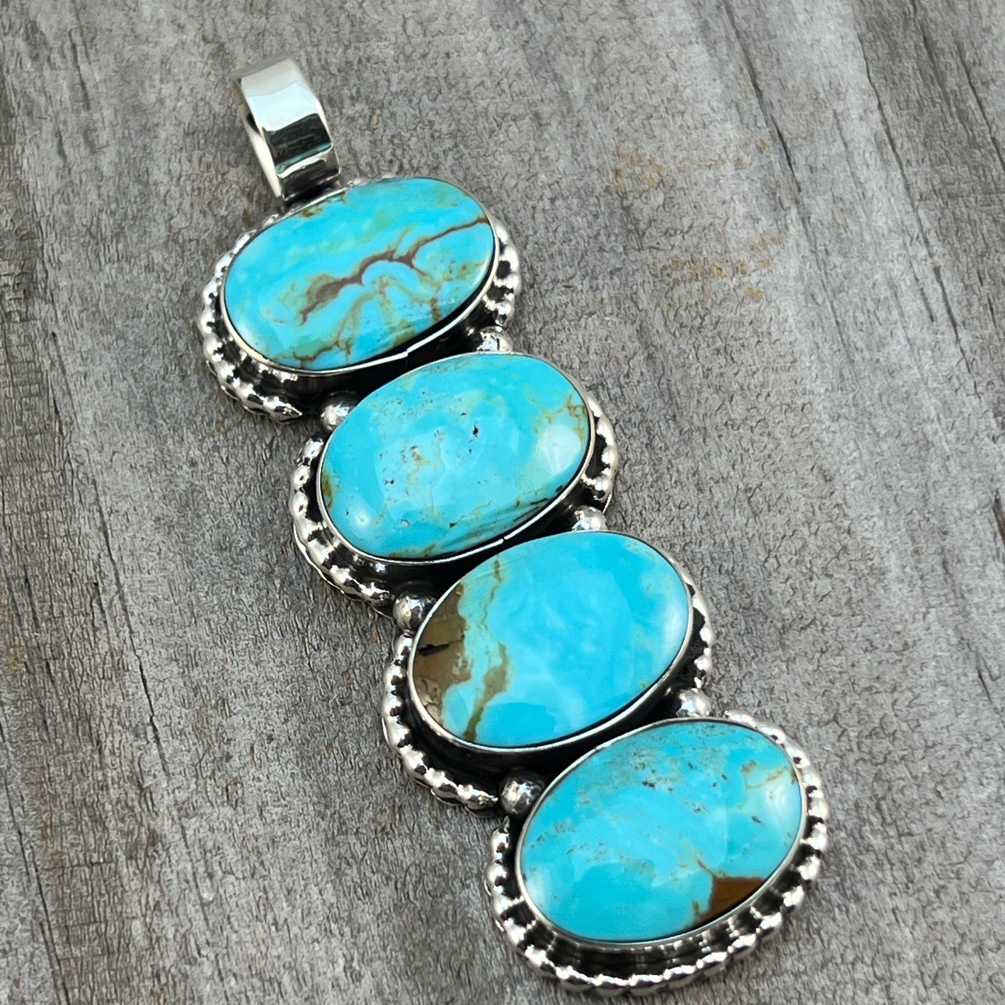 Turquoise vertical bar Pendant Sterling silver Navajo handmade Marie Bahe 539