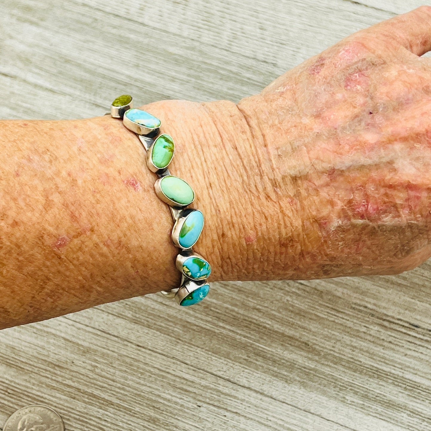 6 1/2" Sonoran Gold polychrome Turquoise cuff bracelet sterling silver Verley Betone BR24