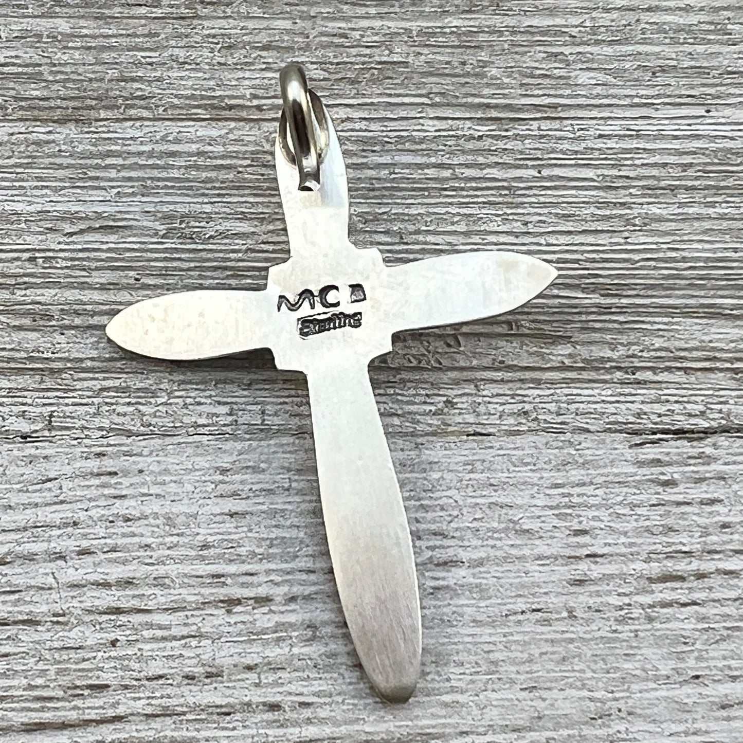 Narrow Turquoise Cross Pendant Sterling Silver Navajo handmade Martha Cayatineto