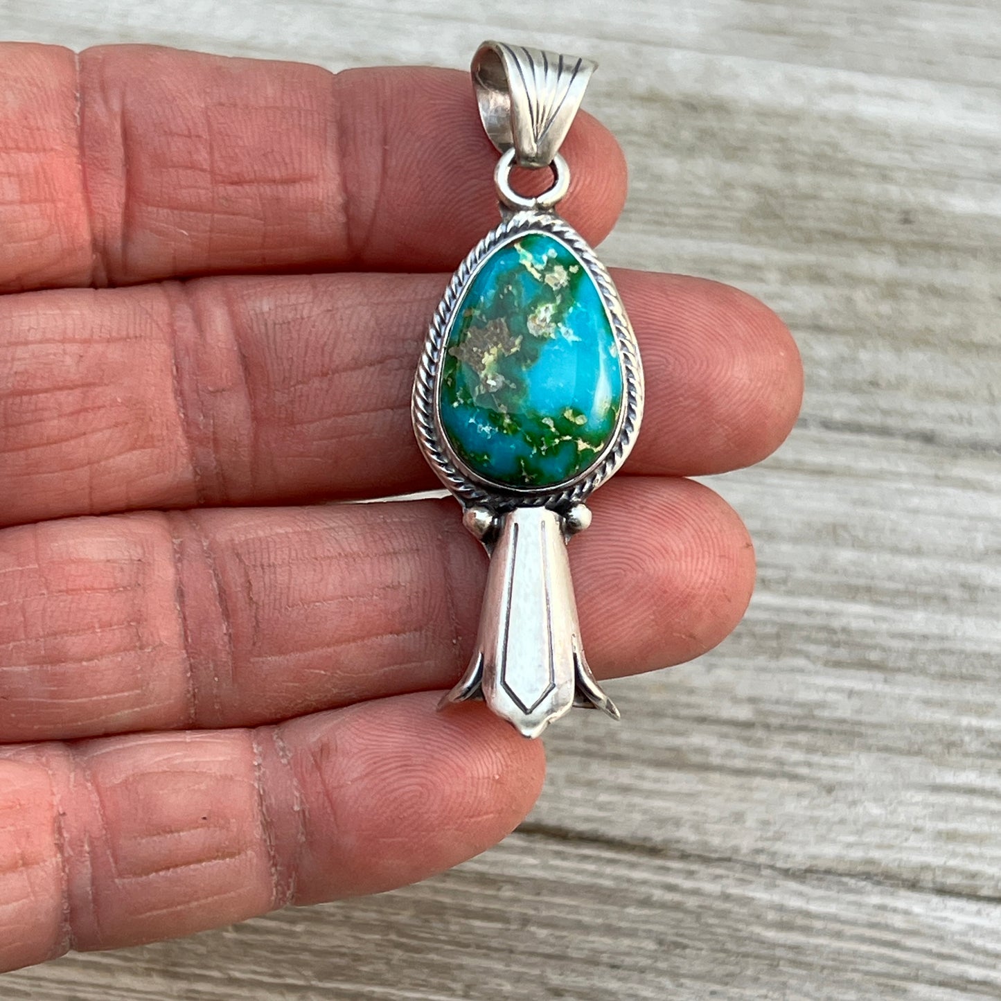 Sonoran Gold Turquoise Squash Blossom Pendant Adrienne Gordon Sterling Silver 499