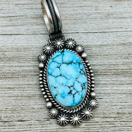 Blue Kingman Turquoise Pendant Navajo Sterling silver Michael Calladitto Navajo hand 855