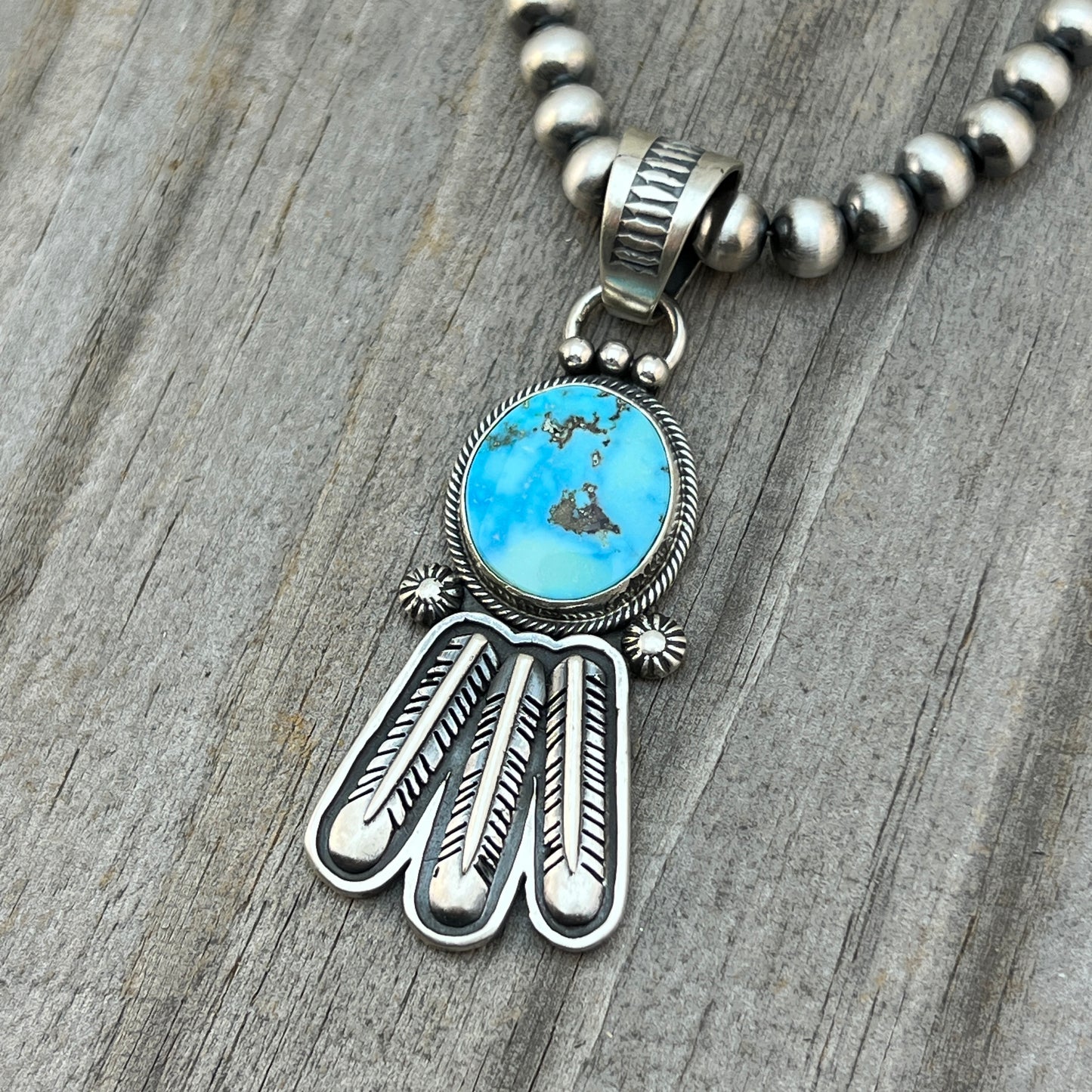 18" Sonoran Turquoise necklace sterling silver 6mm bead Verley Betone Navajo 769