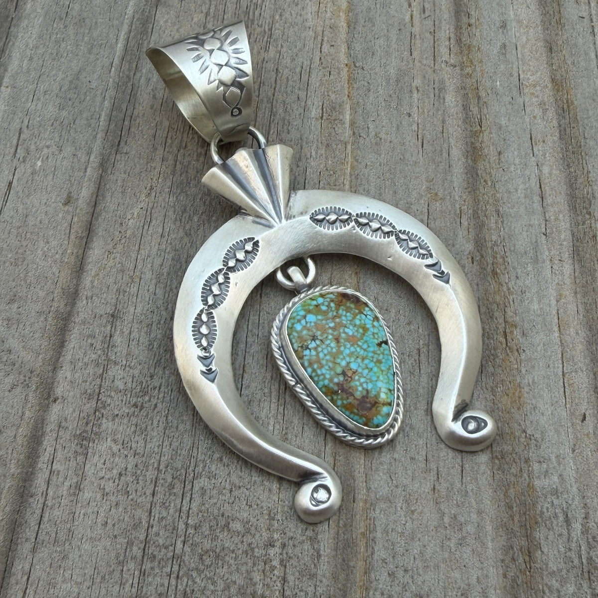 Spiderweb Kingman Turquoise Naja Pendant sterling silver Sharon McCarthy Navajo Handmade PD5